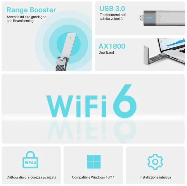 Alt view image 3 of 5 - TP-Link AX1800 WiFi 6 USB Adapter for Desktop PC Archer TX21UH Wireless Network Adapter with 2.4GHz, 5GHz, MU-MIMO, OFDMA, High Gain Dual Band 5dBi Antenna, WPA3, Supports Windows 11/10
