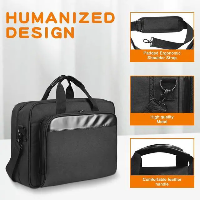 Alt view image 3 of 5 - Double-Layer Portable Mobile Printer Storage Bag with 16.14 in Compatible with HP Tango/Tango X, HP Officejet 250/200 Printer Carrying Case with Laptop Layer, Shoulder & Trolley Strap