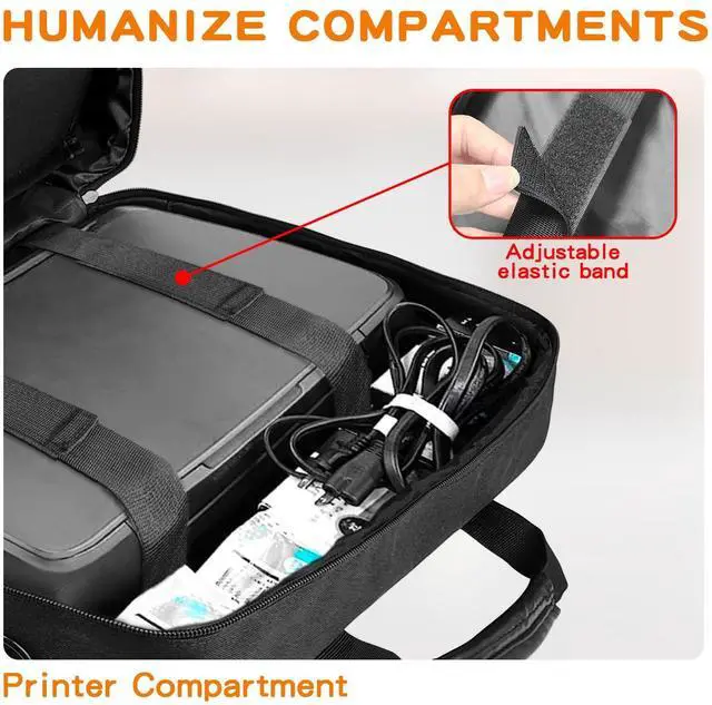 Alt view image 4 of 5 - Double-Layer Portable Mobile Printer Storage Bag with 16.14 in Compatible with HP Tango/Tango X, HP Officejet 250/200 Printer Carrying Case with Laptop Layer, Shoulder & Trolley Strap