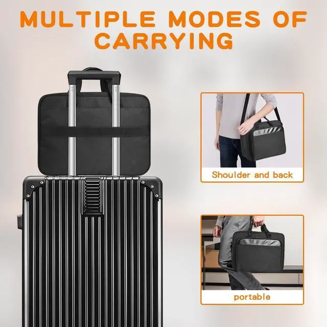 Alt view image 5 of 5 - Double-Layer Portable Mobile Printer Storage Bag with 16.14 in Compatible with HP Tango/Tango X, HP Officejet 250/200 Printer Carrying Case with Laptop Layer, Shoulder & Trolley Strap