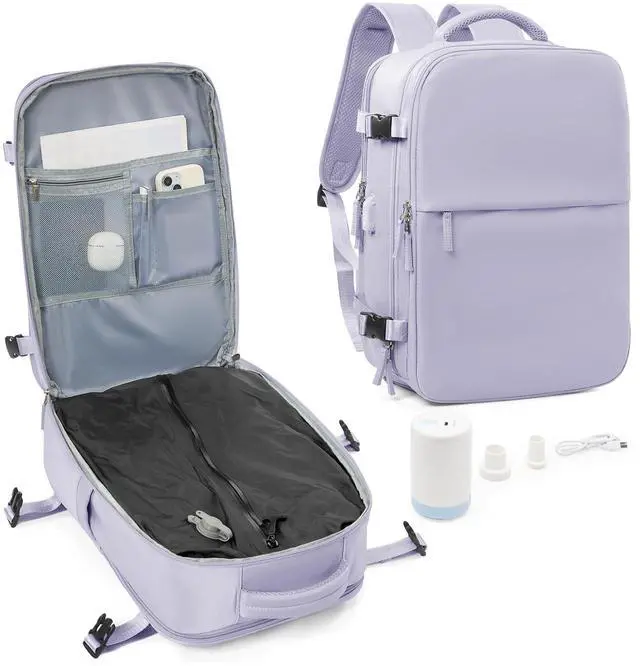 Main image of Large Vacuum Seal Compression Travel Backpack for Women Men Air Backpack Vacpack Travel Vacuum Bags with Pump Laptop Backpack with Shoe Compartment Carry On Suitcase Luggage Flight Approved Purple