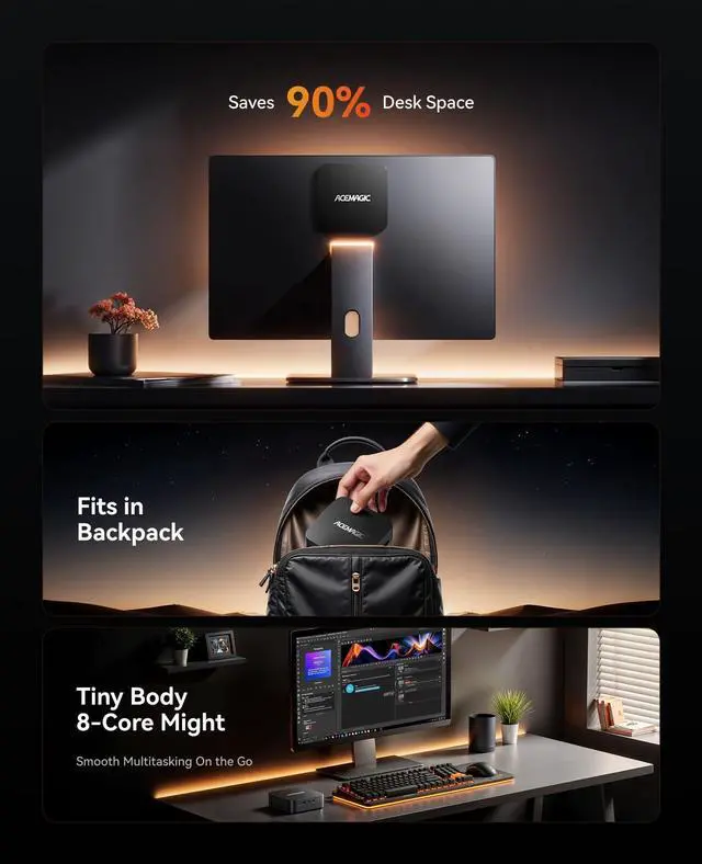 Alt view image 5 of 5 - ACEMAGICIAN Kron Mini K1 Mini PC, Ryzen 7 7730U (Upgraded 5825U/7430U) up to 4.5Ghz, 16GB RAM 512GB SSD Micro Computer Support 4K, Desktop PC with WiFi6/BT5.2/Pre Win11Pro, Home Office Casual Gaming