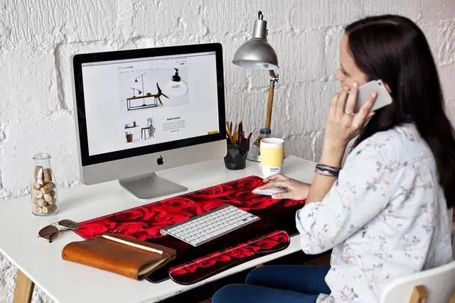 Alt view image 2 of 5 - Red Roses Keyboard and Mouse Pad with Wrist Rest Large Mousepad XXL Desk Mat Set 31.5" x 15.75" Desk Pad Support Extended Non-Slip Rubber Base Computer Mat for Women Gift