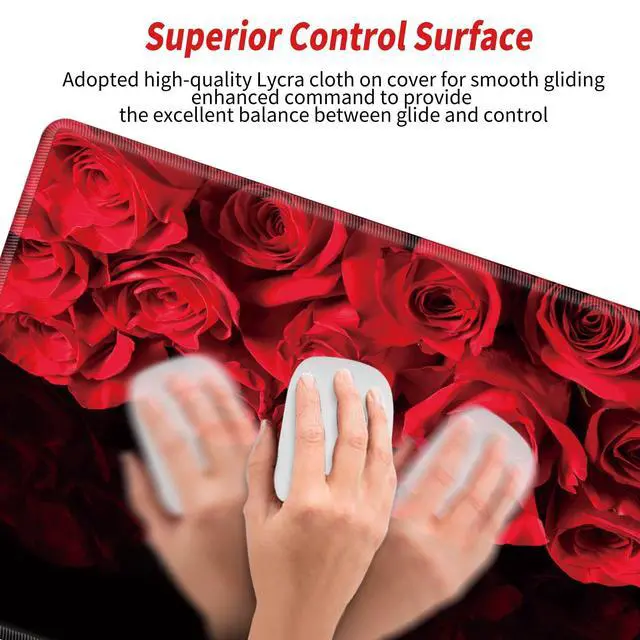 Alt view image 4 of 5 - Red Roses Keyboard and Mouse Pad with Wrist Rest Large Mousepad XXL Desk Mat Set 31.5" x 15.75" Desk Pad Support Extended Non-Slip Rubber Base Computer Mat for Women Gift