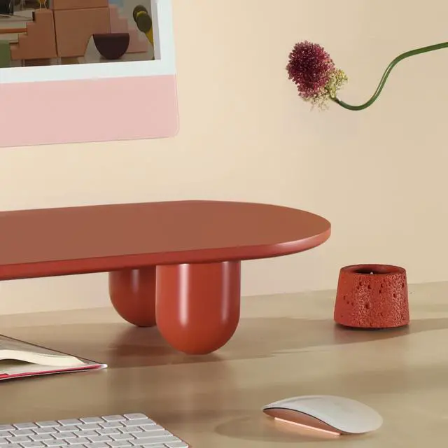 Alt view image 5 of 5 - Fenge Monitor Riser, 34 Inch Dual Monitor Stand for Large Monitors, Desk Organizer with Wooden Shelf & Solid Wood Legs, Computer Stand for Laptop, TV, PC, Printer, Red