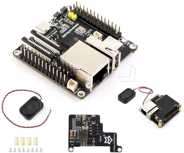Main image of ESP32-P4-NANO Development Board, ESP32-P4 Chip: RISC-V Dual-Core and Single-Core Processors, Human-Machine Interfaces: MIPI-CSI, MIPI-DSI, USB, ETH, etc. Comes with Speaker and PoE Module, 4 Items