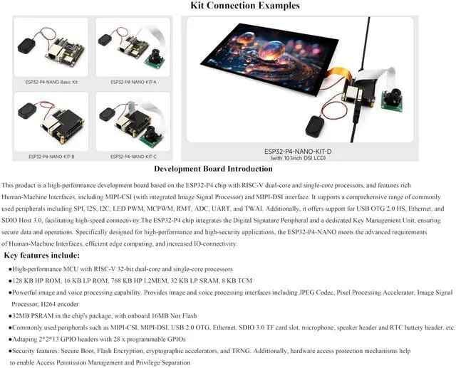 Alt view image 5 of 5 - ESP32-P4-NANO Development Board, ESP32-P4 Chip: RISC-V Dual-Core and Single-Core Processors, Human-Machine Interfaces: MIPI-CSI, MIPI-DSI, USB, ETH, etc. Comes with Speaker and PoE Module, 4 Items