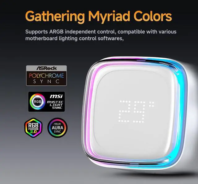 Alt view image 5 of 5 - Ocypus Iota L24 CPU Liquid Cooler with Digital Display,240MM AIO Water CPU Cooler with Efficient Cooling Pump,ARGB Lighting Control,120MM PWM Fans Up to 2000 RPM,Suitable for AMD & Intel LGA (White)