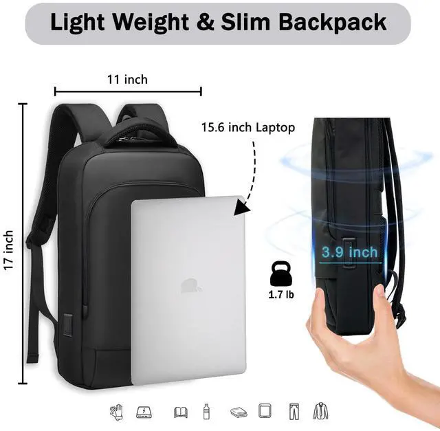 Alt view image 2 of 5 - MANETTA Slim Laptop Backpack for Men, Business Backpack with Charging Port, Tech Backpack for 15.6 inch Laptop for Work Office (Black)