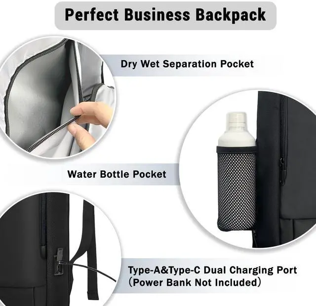 Alt view image 3 of 5 - MANETTA Slim Laptop Backpack for Men, Business Backpack with Charging Port, Tech Backpack for 15.6 inch Laptop for Work Office (Black)