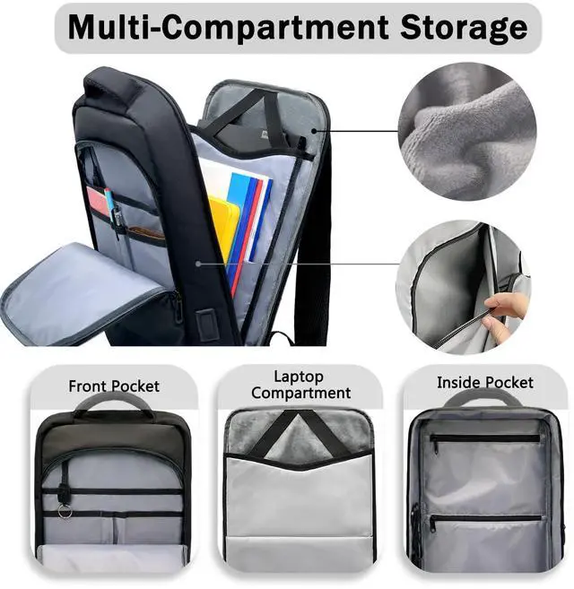 Alt view image 5 of 5 - MANETTA Slim Laptop Backpack for Men, Business Backpack with Charging Port, Tech Backpack for 15.6 inch Laptop for Work Office (Black)