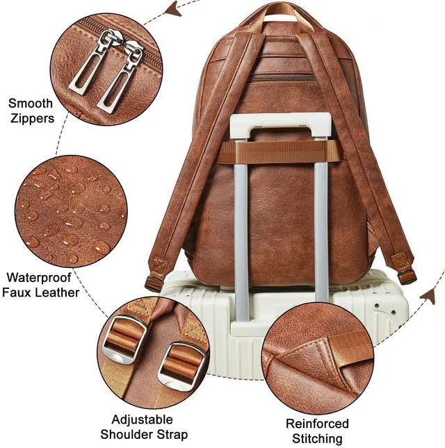 Alt view image 5 of 5 - LATMAP 43L Backpack Purse For Women Leather Shoulder Diaper Bookbag Tote 17 16 15.6 Inch Laptop Bag Handbags For Travel Work College Large Brown