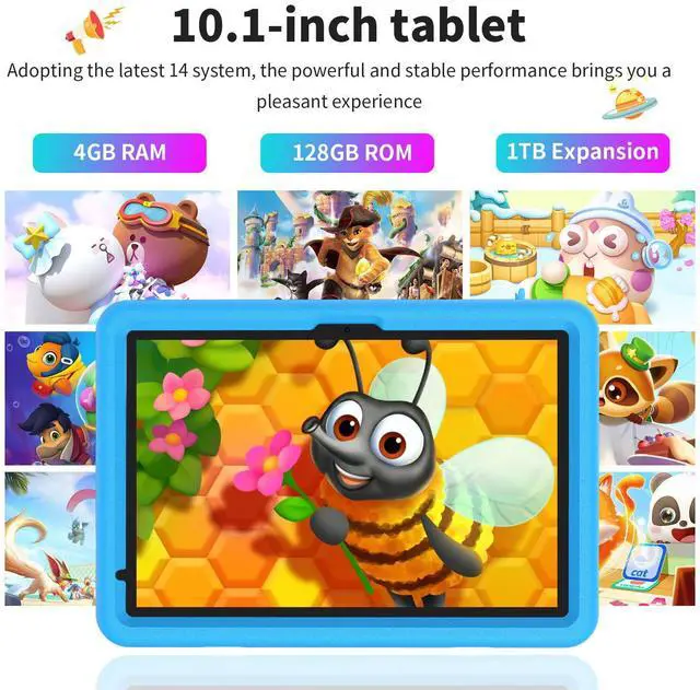 Alt view image 3 of 5 - VOLENTEX Android15 Tablet, 10.1 inch Kid Tablets, 128GB Educationl Pad for Age 3-15 Toddler, WiFi, Bluetooth, Dual Camera,Games,Parental Control, with Case (Blue)