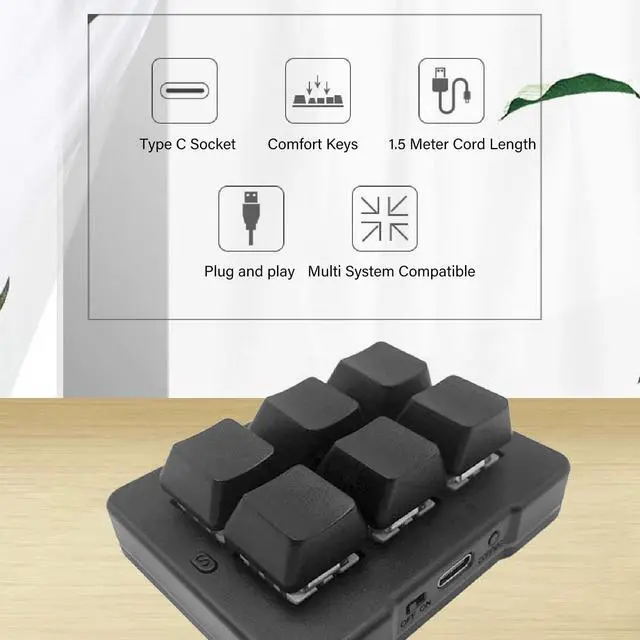 Alt view image 2 of 5 - 6 Key One Handed Keypad, 2.4G BT USB Mechanical Macro Programmable 6 Key Gaming Keyboard 3 Modes Customized KeyPad Blue Switch with ElfKey Software for Video Gameing OSU Office