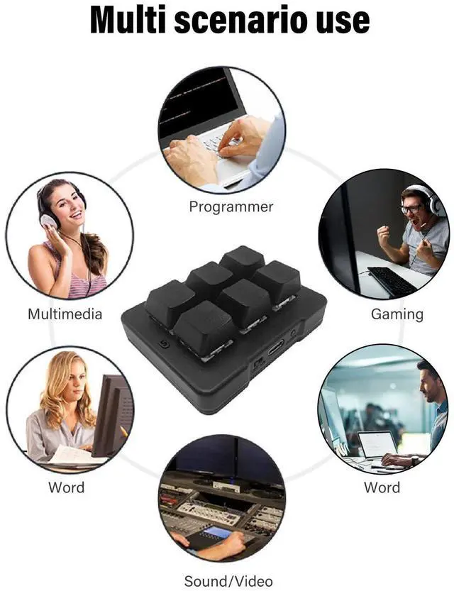 Alt view image 4 of 5 - 6 Key One Handed Keypad, 2.4G BT USB Mechanical Macro Programmable 6 Key Gaming Keyboard 3 Modes Customized KeyPad Blue Switch with ElfKey Software for Video Gameing OSU Office