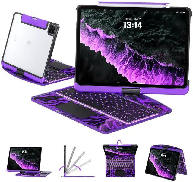 Main image of Tiaota Transparent Case with Keyboard for 2024 iPad Pro 11-inch (M4),with 7-Color Backlit Wireless Keyboard, 360°Rotatable Protective Case Multi-Touch Trackpad,with Pencil Holder,with Shortcuts,Purple
