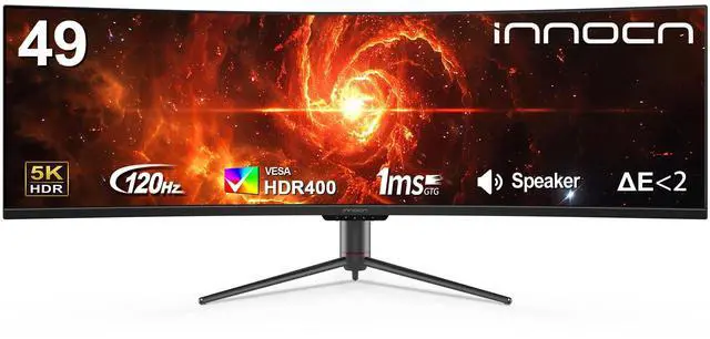 Main image of INNOCN 49" Curved Monitor Ultrawide DQHD 120Hz 32:9 5120 x 1440P Computer Monitor, R1800, 99% sRGB, HDR400, USB Type C, DisplayPort, HDMI, Built-in Speakers, Height/Tilt Adjustable - Black
