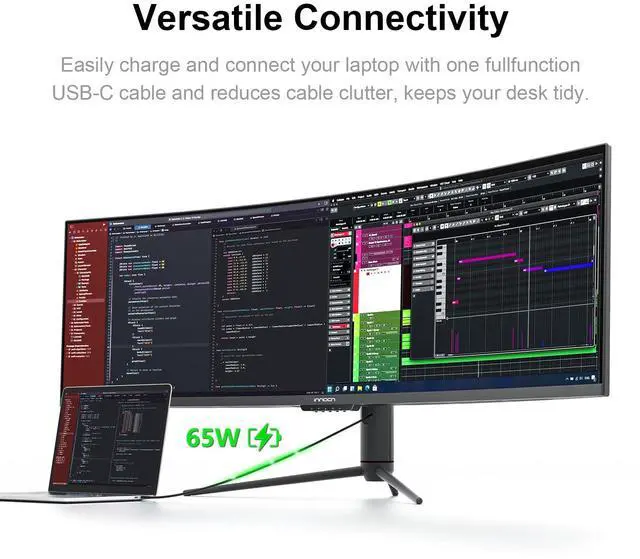 Alt view image 2 of 5 - INNOCN 49" Curved Monitor Ultrawide DQHD 120Hz 32:9 5120 x 1440P Computer Monitor, R1800, 99% sRGB, HDR400, USB Type C, DisplayPort, HDMI, Built-in Speakers, Height/Tilt Adjustable - Black