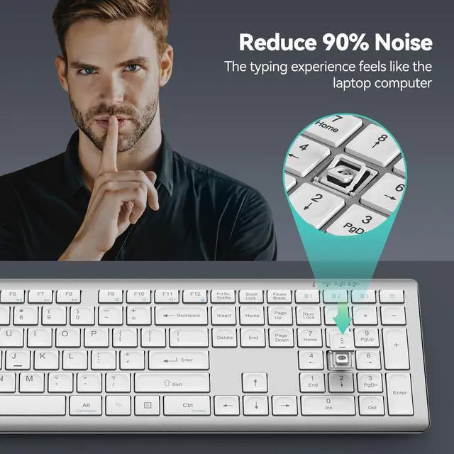 Alt view image 5 of 5 - TECKNET Bluetooth Keyboard Rechargeable, 4-Device Free Switching (2.4G+BT), Ultra-Slim Full Size Wireless Keyboard, Quiet Typing, for PC/Laptop/Smart TV/Phone, Adjustable Stand, 12 Multimedia Keys