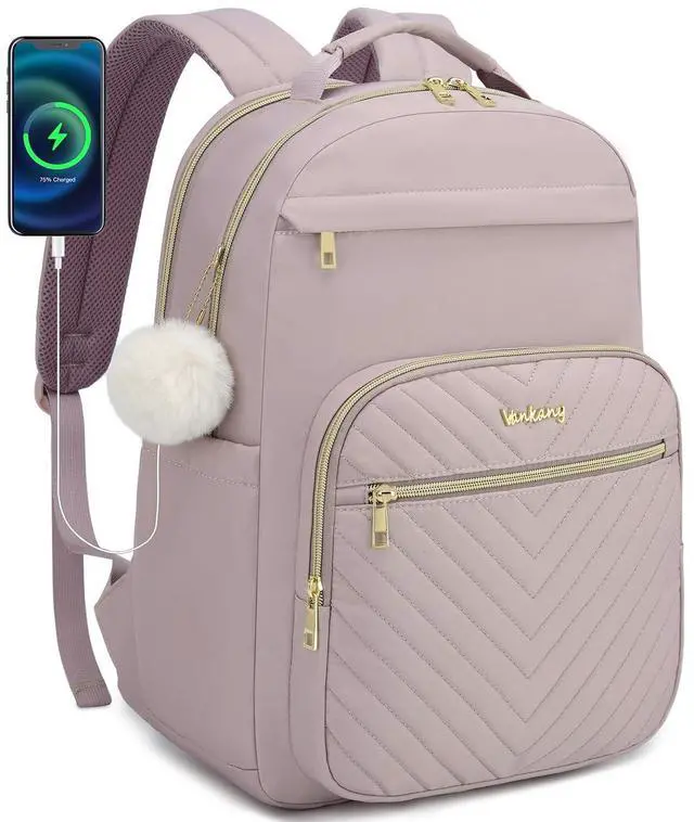 Main image of VANKANY Cute Laptop Backpack Women for College, Fashion Teen Girl School Backpack Adult Bookbag for Work Office Nurse Highschool Bag, Light Purple