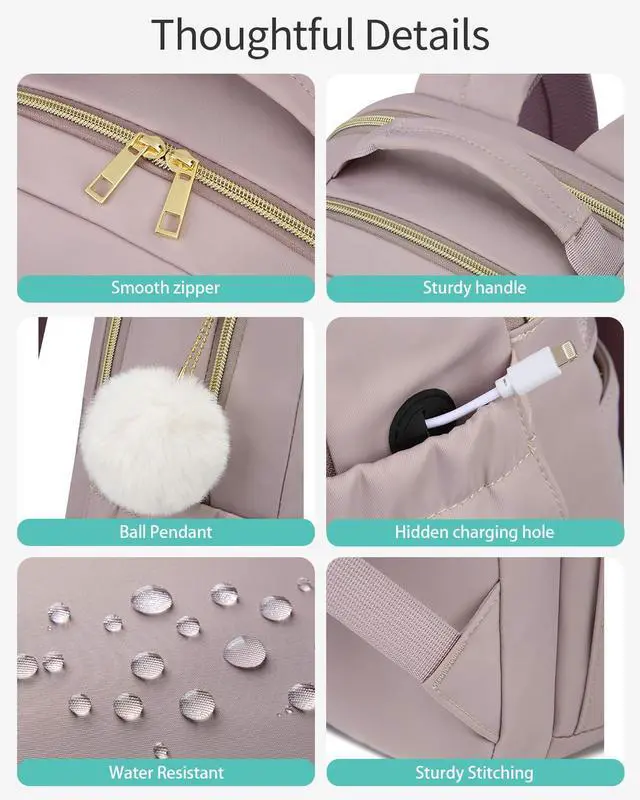 Alt view image 5 of 5 - VANKANY Cute Laptop Backpack Women for College, Fashion Teen Girl School Backpack Adult Bookbag for Work Office Nurse Highschool Bag, Light Purple