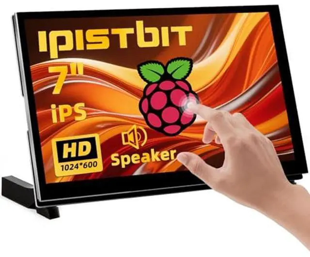Main image of iPistBit Raspberry Pi Screen, 7 Inch Touchscreen Monitor, IPS 1024×600, Dual Built-in Speakers, HDMI Portable Monitor Compatible with Raspberry Pi 5/Pi 4B/3B+/3B, BB Black, Win11/10/8/7, Driver Free