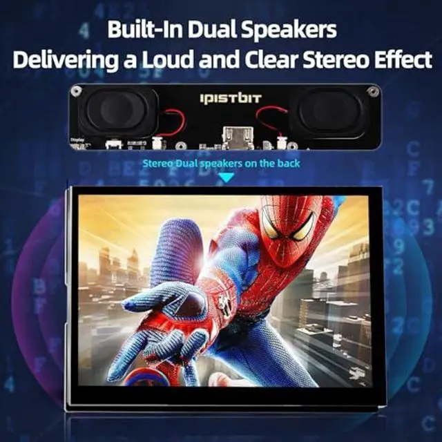 Alt view image 3 of 5 - iPistBit Raspberry Pi Screen, 7 Inch Touchscreen Monitor, IPS 1024×600, Dual Built-in Speakers, HDMI Portable Monitor Compatible with Raspberry Pi 5/Pi 4B/3B+/3B, BB Black, Win11/10/8/7, Driver Free