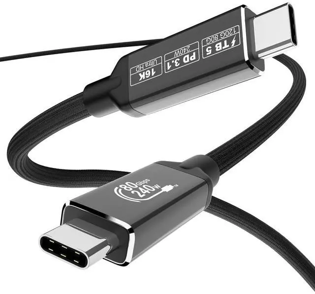 Main image of Thunderbolt 5 Cable 6.6Ft Compatible, 80Gbps USB4 Cable, PD3.1 240W Charging, 120Gbps Video Bandwidth, 16K/8K, Braided USB C Video Cables for iPhone 17, MacBook Pro, Mac mini, PSSD, USB C Display 2m