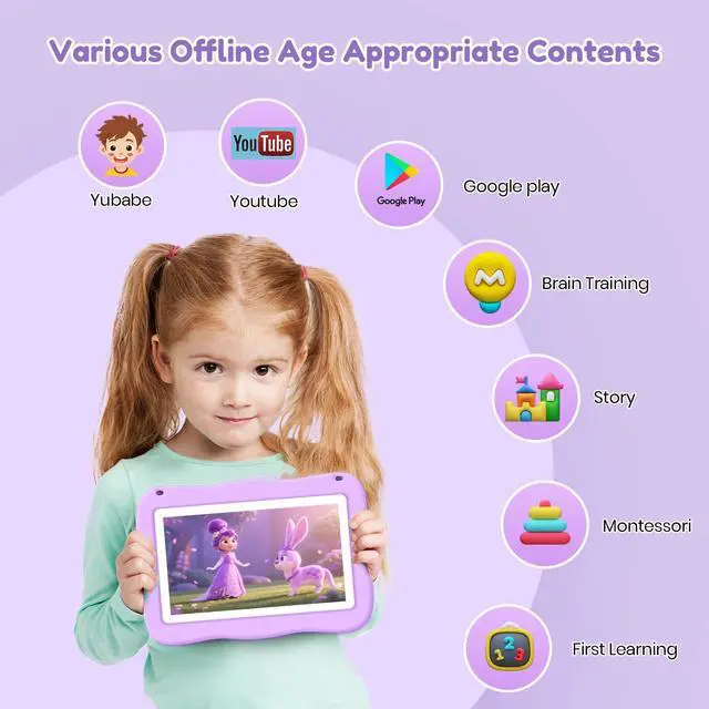 Alt view image 2 of 5 - Kids Tablet 7IN Toddler Tablet for Kids, Children Tablets for Toddlers with Parental Controls, Camera, Shockproof Case, Kids Learning Apps Pre-installed Kids Educational Tablets for Boy Girl (purple)