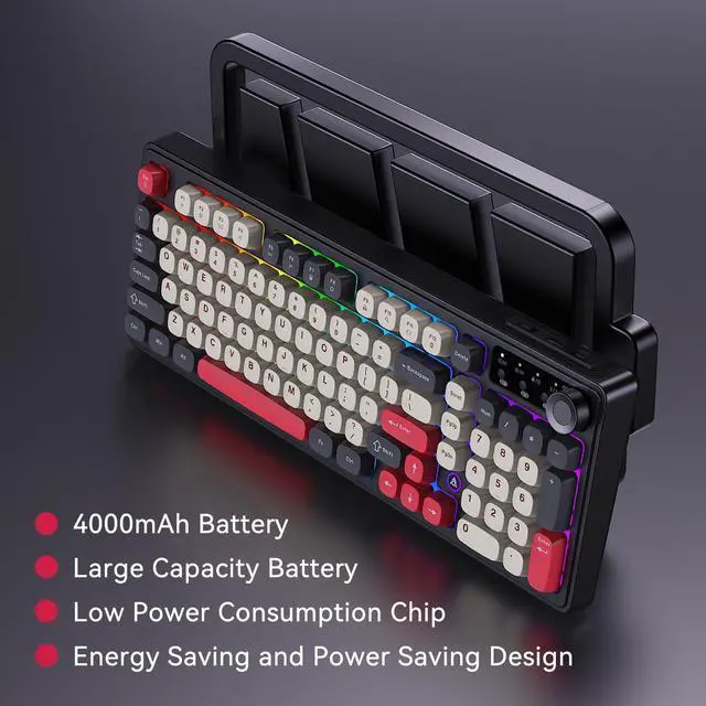 Alt view image 4 of 5 - Ajazz AF98Plus Tri-Mode Office Keyboard with Knobs, 4000mAh Battery, Ergonomic, RGB Lighting, Multimedia Function Keys for Windows Vista/XP/7/8/10/11, Mac, Andord.