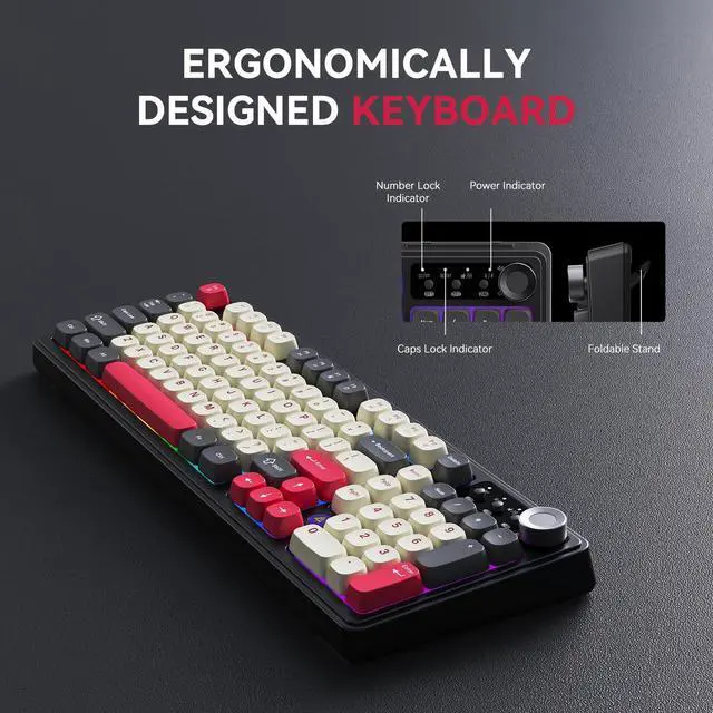 Alt view image 2 of 5 - Ajazz AF98Plus Tri-Mode Office Keyboard with Knobs, 4000mAh Battery, Ergonomic, RGB Lighting, Multimedia Function Keys for Windows Vista/XP/7/8/10/11, Mac, Andord.