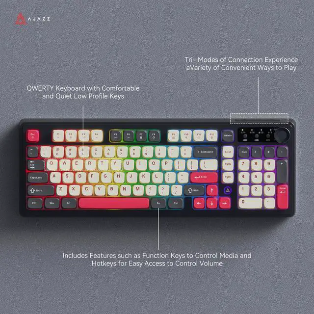 Alt view image 5 of 5 - Ajazz AF98Plus Tri-Mode Office Keyboard with Knobs, 4000mAh Battery, Ergonomic, RGB Lighting, Multimedia Function Keys for Windows Vista/XP/7/8/10/11, Mac, Andord.