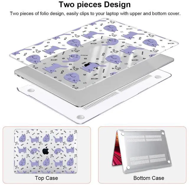 Alt view image 4 of 5 - LCMOCICO Compatible with 2021 2020 2019 2018 MacBook Air 13 inch Case M1 A2337 A2179 A1932 Touch ID, Crystal Clear Pattern Plastic Hard Shell Case for MacBook Air 13 inch M1 2021, Cute Cat & Fish