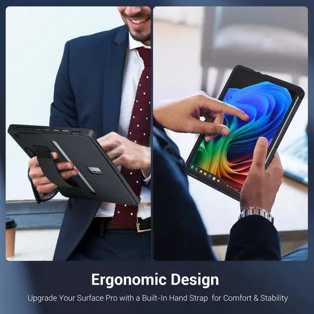 Alt view image 3 of 5 - CoBak Rugged Case for Microsoft Surface Pro 12" 2025, Shockproof Protective Cover with Hand Strap, Multi-Angle Kickstand, Built-in Stylus Holder, Compatible with Type Cover Keyboard