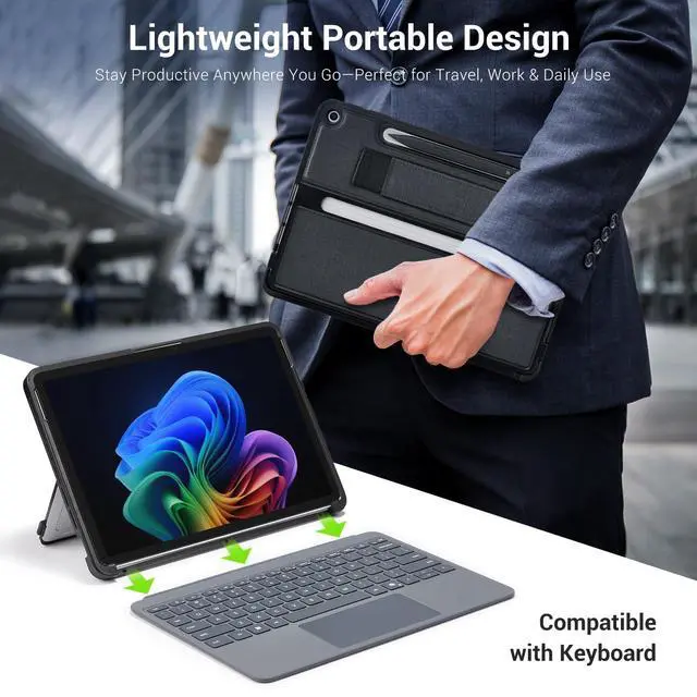 Alt view image 4 of 5 - CoBak Rugged Case for Microsoft Surface Pro 12" 2025, Shockproof Protective Cover with Hand Strap, Multi-Angle Kickstand, Built-in Stylus Holder, Compatible with Type Cover Keyboard