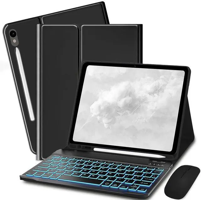Main image of Bxomteng Keyboard Case for Samsung Galaxy Tab S10 Lite & S10 FE & S9 FE 10.9 inch/Tab S9 / S8 11 inch - 7 Colors Backlit Keyboard Cover and Mouse (Black)