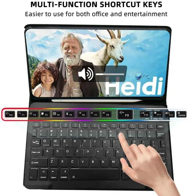 Alt view image 4 of 5 - Bxomteng Keyboard Case for Samsung Galaxy Tab S10 Lite & S10 FE & S9 FE 10.9 inch/Tab S9 / S8 11 inch - 7 Colors Backlit Keyboard Cover and Mouse (Black)