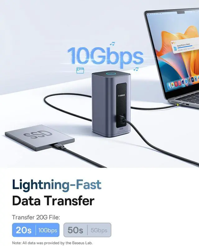 Alt view image 5 of 5 - Baseus Docking Station Dual Monitor for macOS/Win, Nomos Mac Air(12 in 1) Laptop Docking Station with 4K HDMI, 10Gbps USB Ports, 1Gbps Ethernet, PD 100W(No Power Adapter)