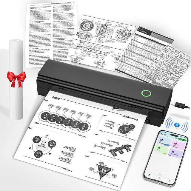 Main image of NADAIIN Portable Printers Wireless for Travel, Bluetooth Thermal Printer Supports 8.5" x 11" US Letter & A4 Size, Inkless Mobile Printer Work with Android iPhone Laptop for Home Office School, Black