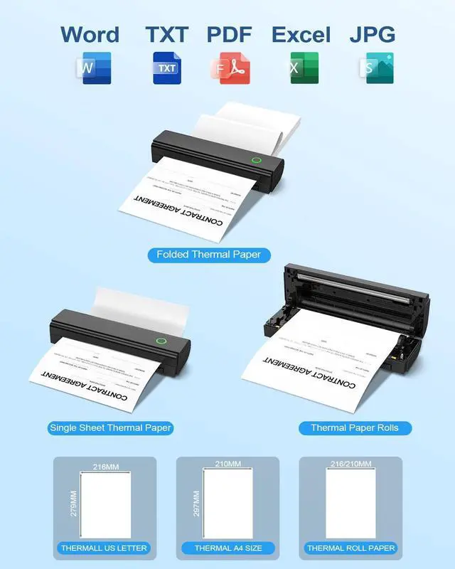 Alt view image 4 of 5 - NADAIIN Portable Printers Wireless for Travel, Bluetooth Thermal Printer Supports 8.5" x 11" US Letter & A4 Size, Inkless Mobile Printer Work with Android iPhone Laptop for Home Office School, Black