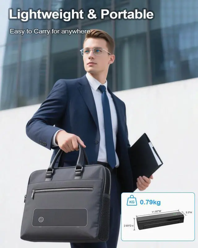 Alt view image 2 of 5 - NADAIIN Portable Printers Wireless for Travel, Bluetooth Thermal Printer Supports 8.5" x 11" US Letter & A4 Size, Inkless Mobile Printer Work with Android iPhone Laptop for Home Office School, Black