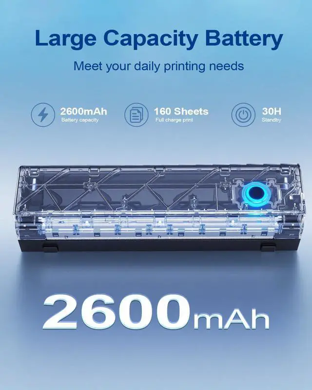 Alt view image 5 of 5 - NADAIIN Portable Printers Wireless for Travel, Bluetooth Thermal Printer Supports 8.5" x 11" US Letter & A4 Size, Inkless Mobile Printer Work with Android iPhone Laptop for Home Office School, Black