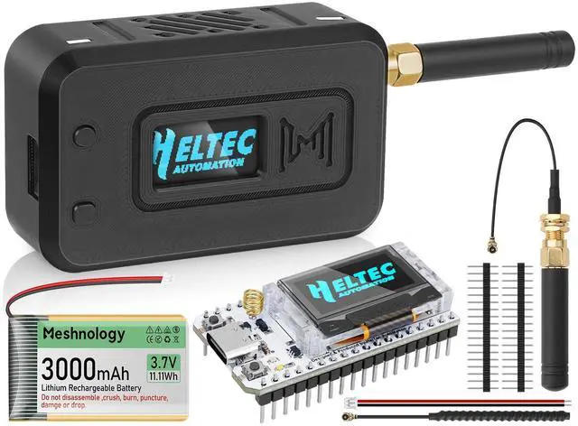 Main image of 1 Set ESP32 LoRa V3 Module Board with 915 MHz Antenna + 3000mAh Battery + Protect Case - Integrated WiFi Bluetooth SX1262 CP2102 0.96 OLED Display Type C for Arduino Lora Meshtastic IOT (N35, Black)