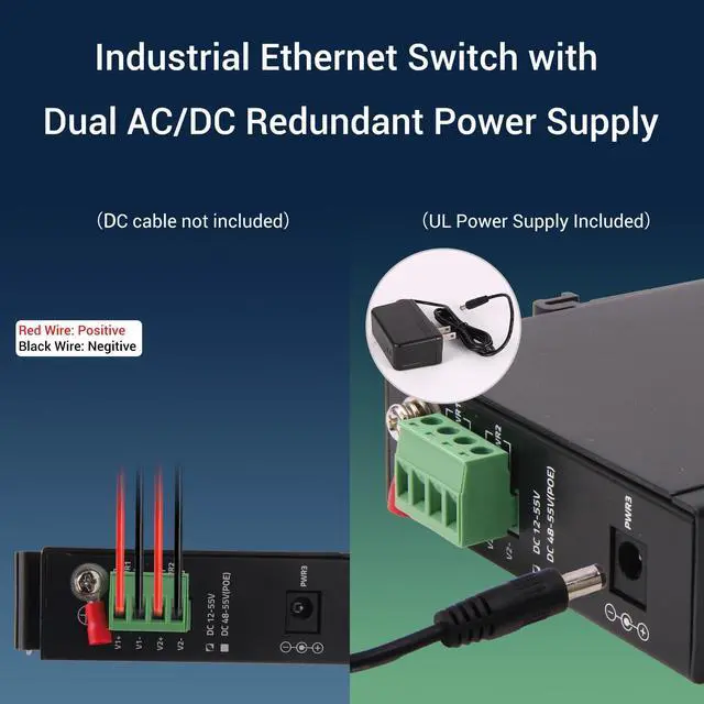Alt view image 4 of 5 - Industrial Ethernet Switch, 6-Port Gigabit Ethernet Switch, 1000Mbps, 4*1 RJ45 Uplink+1 SFP Port, Din Rail & Wall Mountable (-40 to 185 F), 12Gbps Switching Capacity, with UL Power Supply