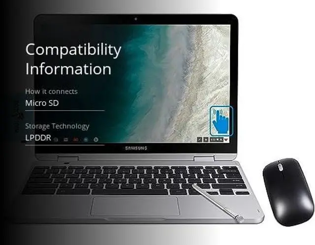 Alt view image 3 of 5 - Samsung Chromebook Plus V2 Light Titan 2-in-1 Laptop (Celeron 3965Y, 4GB RAM, 64GB eMMC SSD, Intel HD 615, 12.2" Touch Full HD (1920x1080), Webcam, Chrome OS) with Dock and Wireless Mouse