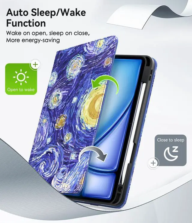 Alt view image 5 of 5 - ZoneFoker Case for iPad Air 11-inch M3/ M2 (2025/2024), iPad Air 5th/ 4th Generation 10.9'' (2022/2020), iPad Pro 11 (4th/3rd/2nd/1st Gen), Multi-Angle Stand Cover with Pencil Holder, Starry Night