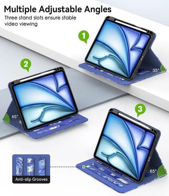Alt view image 3 of 5 - ZoneFoker Case for iPad Air 11-inch M3/ M2 (2025/2024), iPad Air 5th/ 4th Generation 10.9'' (2022/2020), iPad Pro 11 (4th/3rd/2nd/1st Gen), Multi-Angle Stand Cover with Pencil Holder, Starry Night