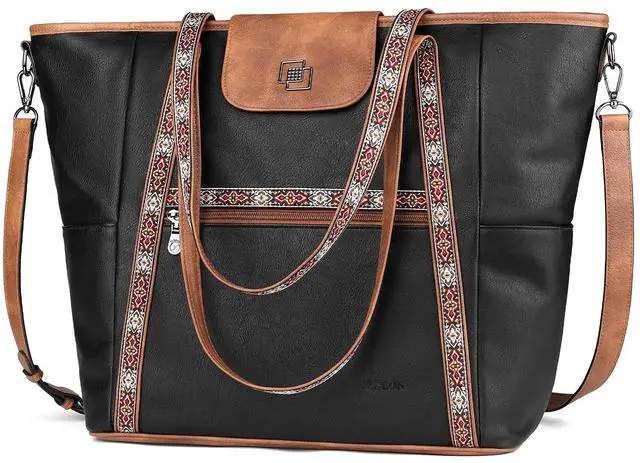 Main image of FADEON Large Laptop Tote Bag for Women Designer Leather Laptop Bag Fashion Travel Backpack Purse Shoulder Handbag Brown