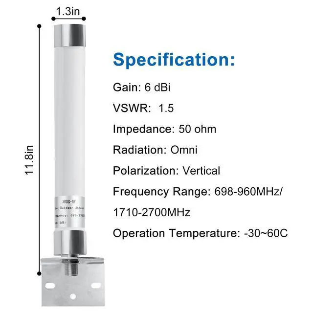 Alt view image 2 of 5 - XRDS-RF 4G LTE Antenna 6dBi Omni-Directional Outdoor Fixed Mount Antenna with N Female Connector for Router, Modem, Radio, Signal Amplifier 2PCS