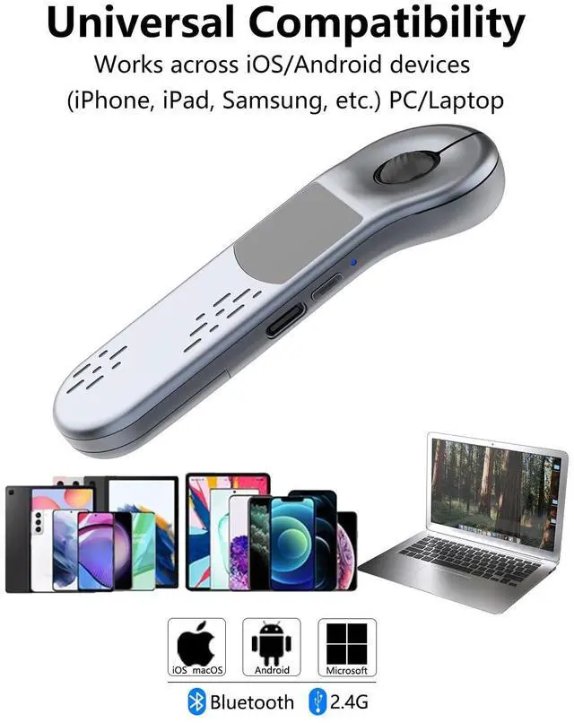 Alt view image 2 of 5 - 3-Link Air Mouse for PC/iOS/Android with Touchpad Rechargeable Wireless Presentation for PPT Pointer Bluetooth 2.4G Remote Control for PowerPoint/Keynote/Tiktok/Camera/Kindle App (Silver)